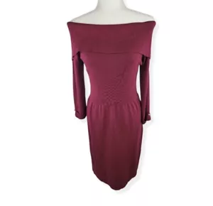 Burgundy knit cowl neck dress, 3/4 sleeve, silk, soft, EUC, Off Shoulder WHBM - Picture 1 of 9