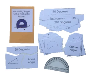 Educational Math Center Resource Game Measuring Angles with Protractor Puzzles - Picture 1 of 2