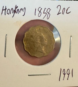 Hong Kong 20 Cents 1991 Elizabeth II 3rd Portrait Nickel Brass - Picture 1 of 3