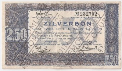Netherlands 2,5 2½ Gulden 1938 Buiten Omloop Demonetised Zilverbon XF - Image 1 of 2