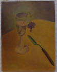 Cesare Pezzali Dipinto Natura morta Bicchiere 1969 Quadro Olio su tela 45x35 cm