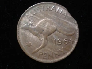 Australian 1964 Penny Clipped Error Coin Kangaroo (AX02) - Picture 1 of 2