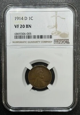 1914 D Wheat Cent NGC Very Fine 20 Brown, Key Date, Low Mintage Coin - Image 1 of 4