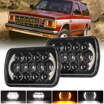 Pair For 82-93 Chevy S10 Blazer GMC S15 7X6" Projector Halo LED Headlights Hi/Lo - Image 1 of 4