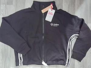 NWT Justice Girls Cropped Sweatshirt Jacket Logo Tape Sport Size 10 (13) - Picture 1 of 4