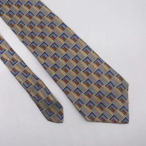 John Henry Brown Blue Gold Pattern Silk Mens Neck Tie - Picture 1 of 5