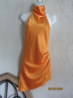 Gianni Bini nuevo con etiquetas talla 0 mandarina satinado mini vestido asimétrico dobladillo sin espalda impresionante Foto 1 de 4