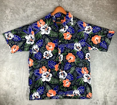 Vintage ODO Hawaiian Shirt Mens Large Black Button Up Aloha Hawaii Floral Camp - Image 1 of 4