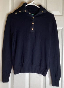 Lauren Ralph Lauren Sweater Girls Size Medium Black With Gold Button Collar - Picture 1 of 7