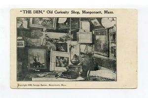 Tarjeta postal Monponsett, Hanson, Halifax MA 1908, "The Den" tienda de curiosidades interior - Imagen 1 de 2