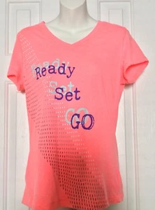 Tek Gear Medium Kurzarm V-Ausschnitt sportlich Grafik Shirt Ready Set Go - Bild 1 von 5