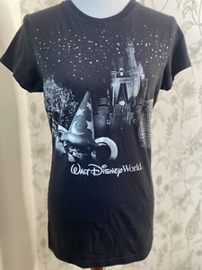 Walt Disney World Women Large Black White Glitter Tee T Shirt Top Parks - Picture 1 of 10