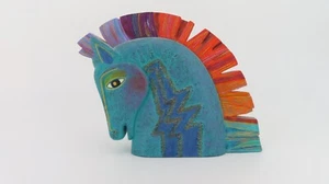 Laurel Burch Horse Head Art Sculpture 1999 Modern Statue Rainbow Gold 7" High - Picture 1 of 17