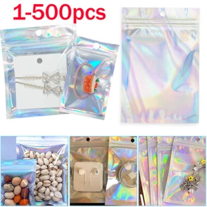 500X Mylar Ziplock Bags Foil Clear Rainbow Seal Pouch Holographic Packaging Bag - Picture 1 of 14
