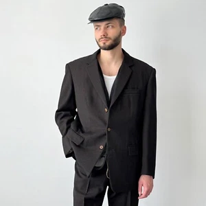 Men's Vintage 1940s Austrian Two Piece Gabardine Brown Striped Suit Size M/L - Afbeelding 1 van 13
