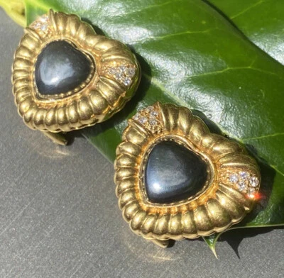 Vintage Diamond Earrings Denoir Estate Fine Jewelry 18K Yel Gold Heart Pre-Owned - Image 1 of 4