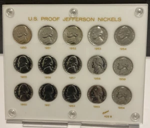 1950-1964 High Quality Proof Jefferson Nickel Set Capital Holder 420B - Picture 1 of 12