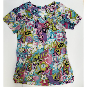 Koi by Kathy Peterson nurse medical scrub top Shirt Floral short sleeves Small