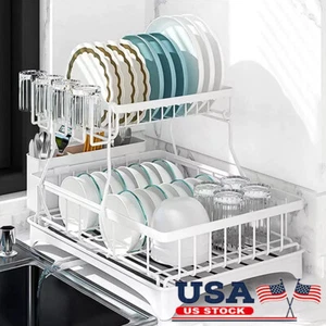 Kitchen Dish Cup Drying Rack Utensil Drainer Dryer Tray Cutlery Holder Organizer - Picture 1 of 15