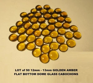 LOT of 50 AMBER GLASS *12-13mm DOME TILE CABOCHONS, HALF ROUND FLAT BACK, CRAFTS - Picture 1 of 23