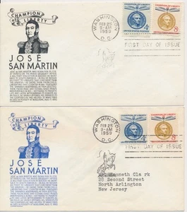 #1125-6 Jose San Martin Group of 2 colors Anderson cachet First Day covers - Picture 1 of 1