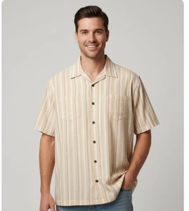Tommy Bahama Hemd 100% Seide gestreift Knopfleiste Kurzarm Herren Größe L - Bild 1 von 8