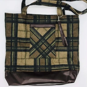 Basic Lizbet Library Market Beuteltasche Tasche, kariert braun Baumwolle Kunstleder Akzente  - Bild 1 von 8