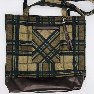 Bolso de Mano Básico Lizbet Library Market, Cuadros Marrón Algodón Imitación Cuero Acentos  Foto 1 de 4