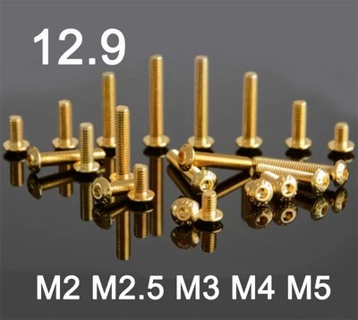 Bulloni chiave a brugola vite testa tonda 12,9 viti metriche oro M2 M2,5 M3 M4 M5 - Immagine 1 di 4