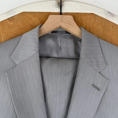 Austin Reed Suit Mens 43L Gray Pinstripe 2 Button 100% Wool Canvas Pants 36x31 - Image 1 of 4