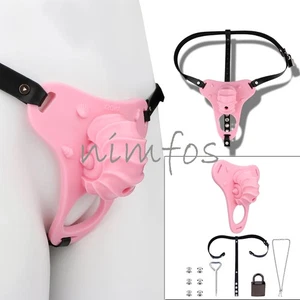 Silicone Chastity Cage Device with Chastity Belt Male Sissy Strap on For Men - Picture 1 of 30