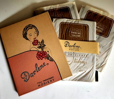 Vintage 60's Darlene Nylon Seamed Stockings,Orig Box of 3 pr, Sz.9 Portrait Heel - Image 1 of 4