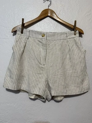 Pantalones Cortos Mujer Old Money Mezcla de Lino Talla Mediana Rayas Marfil Foto 1 de 4