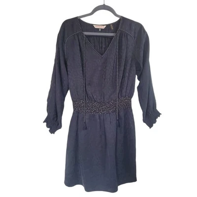 REBECCA TAYLOR Leopard Jacquard Shirt Dress 100% Silk Black, Size 6 - Image 1 of 4