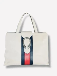Bolso de compras mediano de cuero blanco roto Gucci plateado Dionysus correa de tela de jerez - Imagen 1 de 21