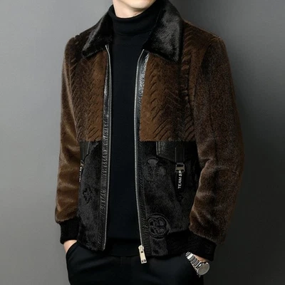 2025 Winter New Real Mink Fur Coat Men's Fashion Leather Lapel Real Fur Jackets - Image 1 of 4