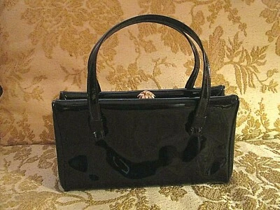 BOLSO DE MANO BOLSILLO VINTAGE MISS LEWIS charol negro tamaño fiesta ~ cierre rs Foto 1 de 4