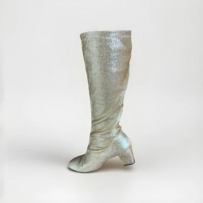 Botas fantasia vintage anos 60 autênticas ouro coxo brilho zíper go-go raras tamanho 9 vintage - Imagem 1 de 4