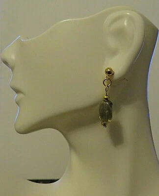 Elegante perno rectangular de vidrio gris colgante de 0,50" de acero inoxidable dorado Foto 1 de 3