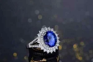 AAA 4.40 Ct Natural Tanzanite Diamond Ring 14K Solid White Gold Ring - Picture 1 of 6