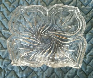 Vintage Clear Cut Glass SWIRL Dish Candy Nut Relish Oval Rectangle Bowl Dish - Picture 1 of 6