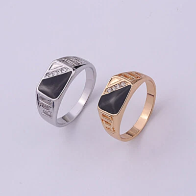 Women Men Signet Biker Rings Polished Enamel Titanium Alloy Ring Jewellery 140AU - Image 1 of 4