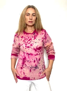 Pure Cashmere Batik Pullover Magenta Rosa M/L Upcycling SLOW Handmade S022 - Bild 1 von 8