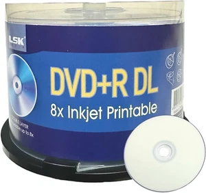 DVD+R DL Double Layer 8X 8.5GB 240Min Video, White Inkjet Printable, by LSK Med - Afbeelding 1 van 5