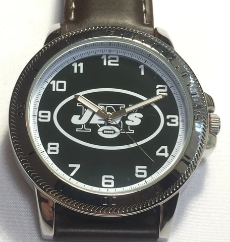 New York Jets Sparo Classic Men's Sports Watch with Brown Leather Band Cover