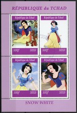 Chad 2019 CTO Snow White 4v M/S Disney Cartoons Animation Stamps