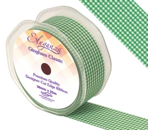 Gingham Classic Ribbon 38mm x 25m By Eleganza In 7 Colours - Picture 1 of 14