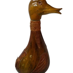 Vintage Italian Hand-Tooled Wrapped Leather Duck Goose Glass Decanter 12"H - Picture 1 of 17