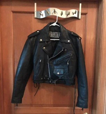 Vintage Frontier Leather Black Leather Motorcycle Jacket - Size L Pre Owned - Image 1 of 4