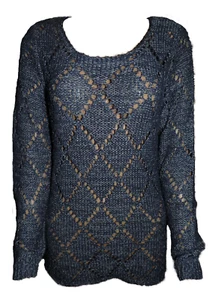 Capuccino Damen Pullover Langarm Blau Lochmuster Gr. 40 - Bild 1 von 1